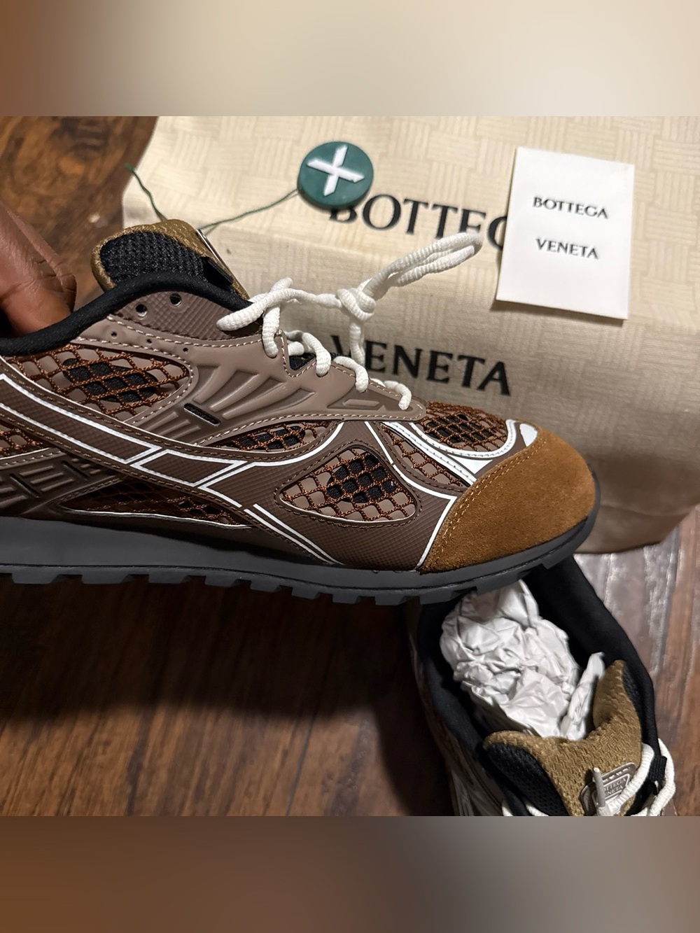 Bottega Veneta Black Rubber Sole with Green Tag